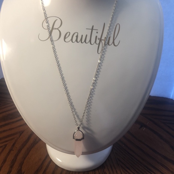 Pink natural healing stone silver chain necklace - Picture 3 of 5